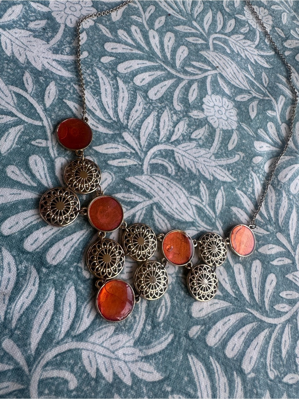 Sunset Mosaic Necklace | Boho Filigree Bib Necklace | Orange & Bronze Pendant
